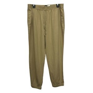 Express Ankle High Rise Pants Size Large Linen Blend Tan Jogger Tapered Pull On